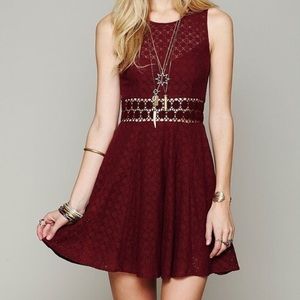 Free People Floral Daisy Cut-Out Dress in Wine